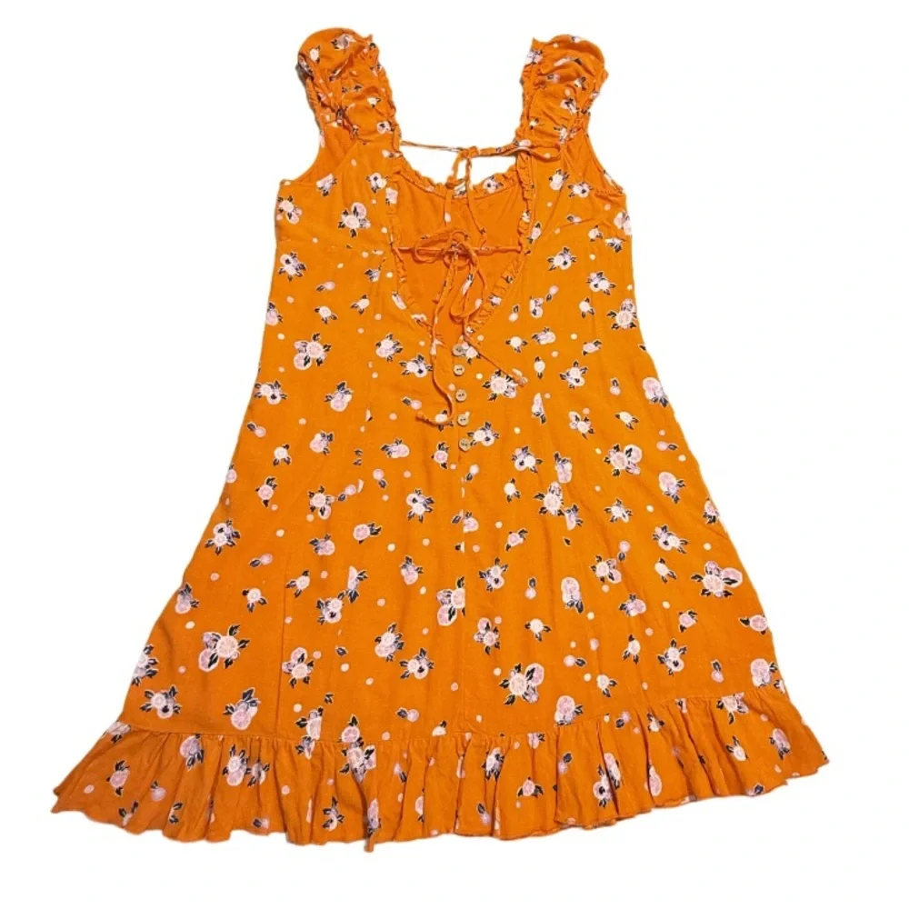 FREE PEOPLE | Like A Lady Mini Dress Orange Summer Beach Vacation Floral Boho